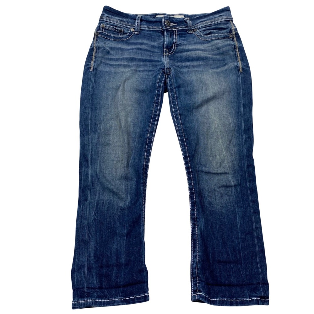 BKE Payton Cropped Jeans Womens 27 Medium Wash ABK629 Stretch Contrast Stitch